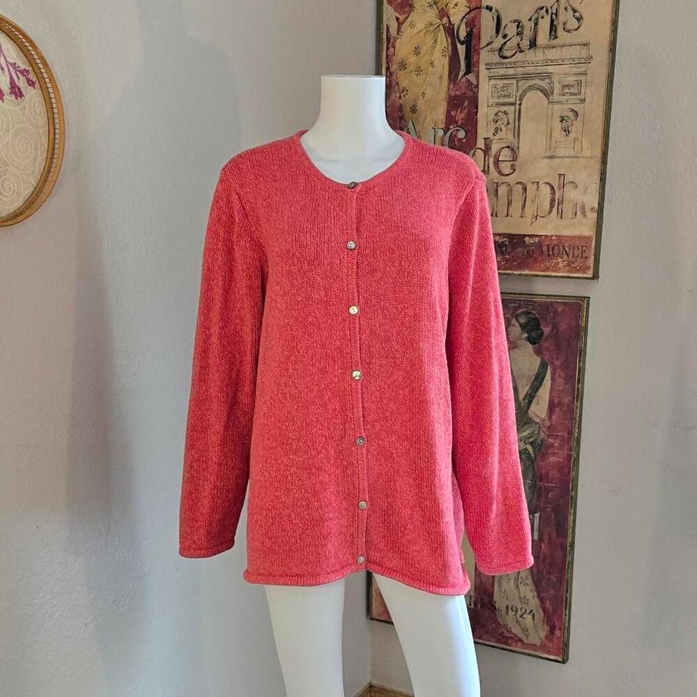 Vintage 90s/Y2K L.L. Bean Peachy Pink Marled Cotton Knit Sweater size 3X